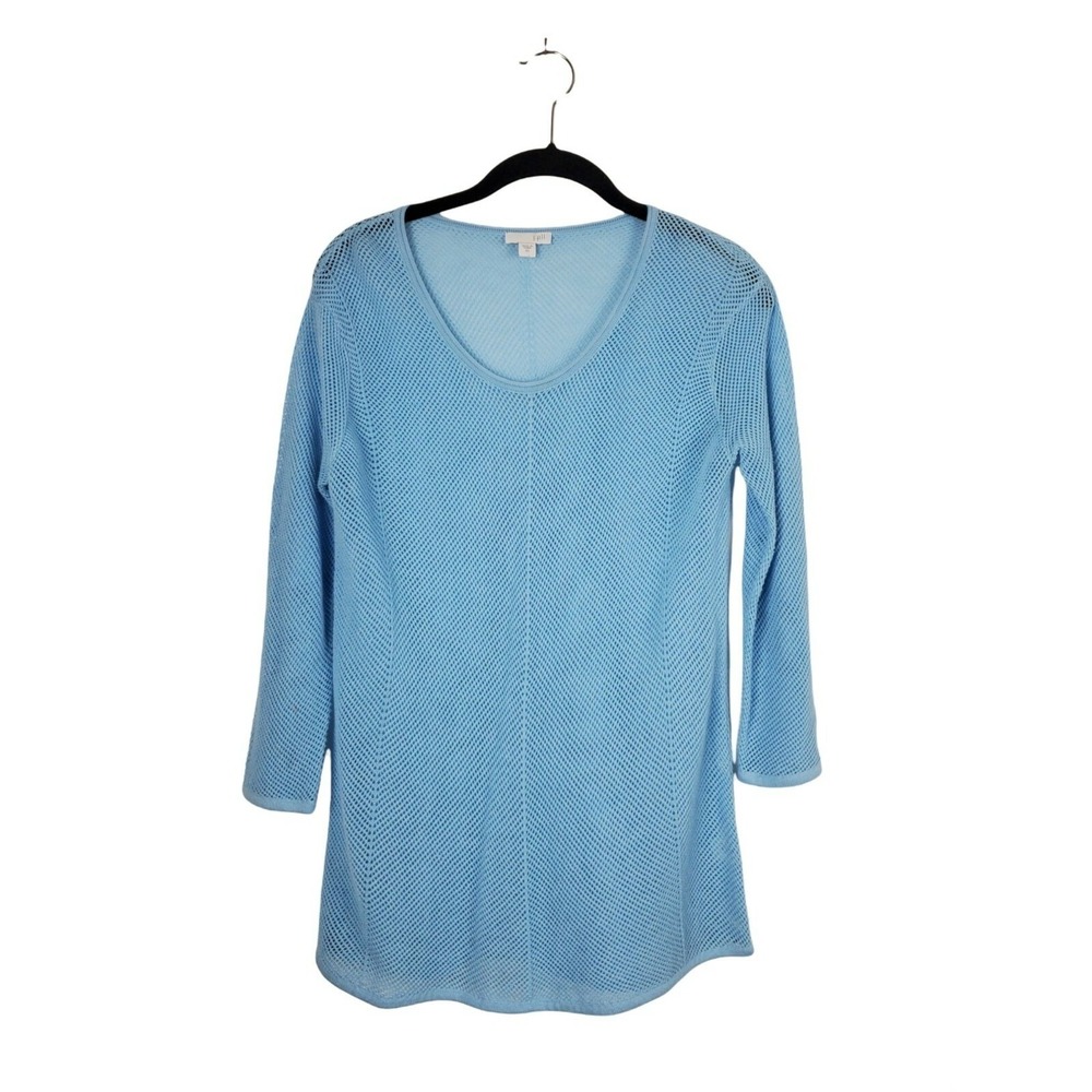 J.Jill Long Sleeve Top XS Womens Light Blue Crew Neck See Through Casual